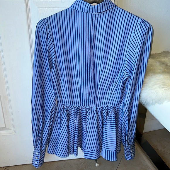 Women Blue Pinstripe Button Down Shirt - Picture 2 of 11